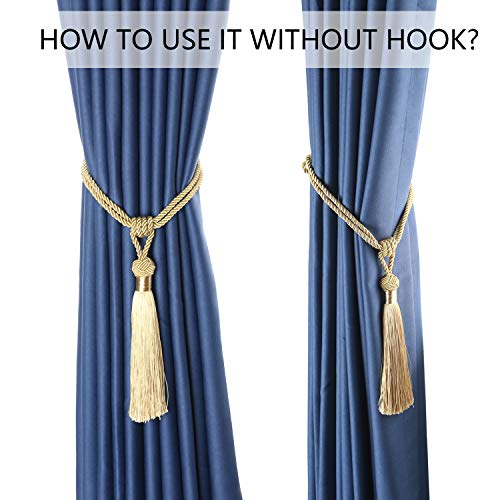 BEL AVENIR Curtain Tiebacks Hand-Woven Holdbacks Home Decorative Tassels Tiebacks (Gold, 2 Pack) - Image 2