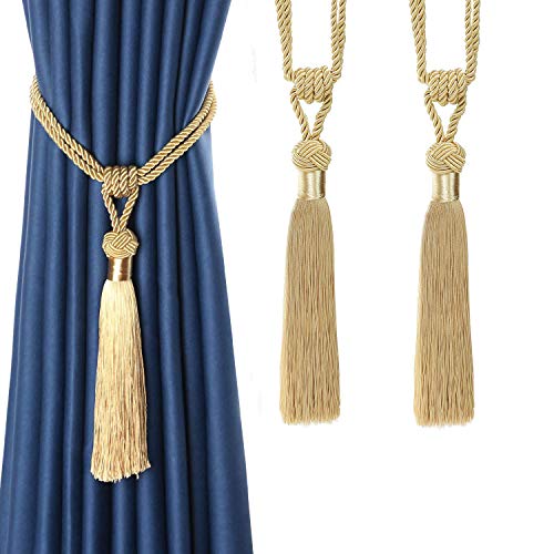 BEL AVENIR Curtain Tiebacks Hand-Woven Holdbacks Home Decorative Tassels Tiebacks (Gold, 2 Pack) - Image 1