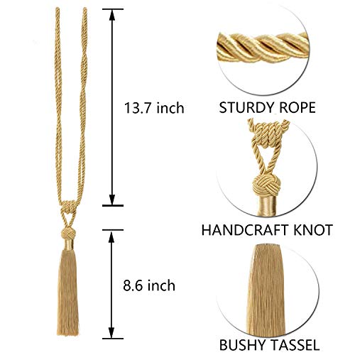 BEL AVENIR Curtain Tiebacks Hand-Woven Holdbacks Home Decorative Tassels Tiebacks (Gold, 2 Pack) - Image 3