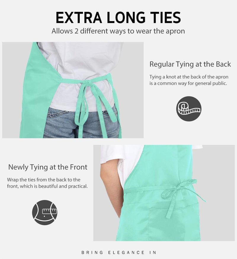 Syntus 2 Pack Adjustable Bib Apron Waterdrop Resistant with 2 Pockets Cooking Kitchen Aprons for Women Men Chef, Green, 33.07*27.17in - Image 5