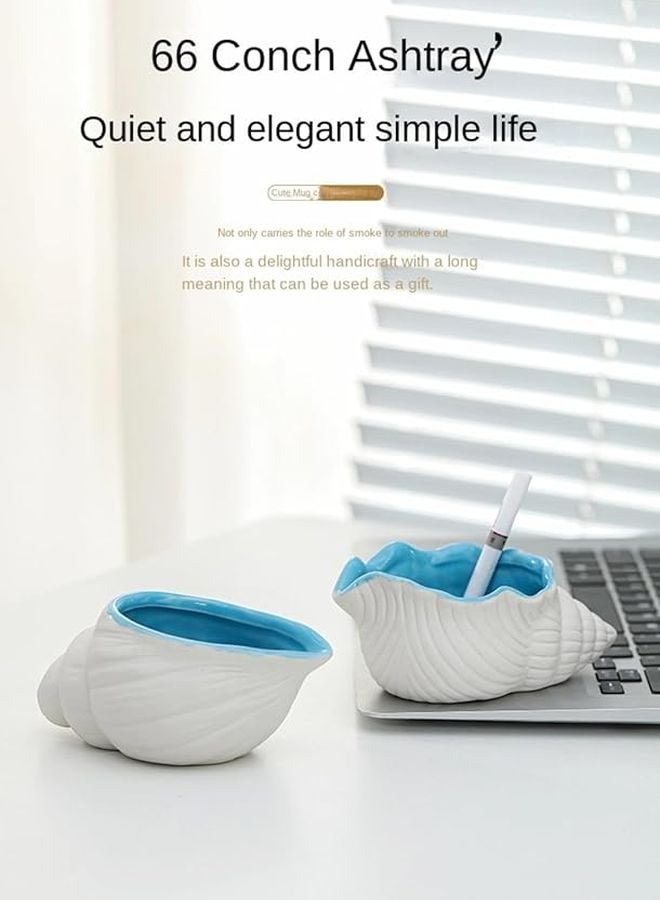 Blue and White Ceramic Conch Ashtray Rounded Corner Upgraded Version Luxury Living Room Decoration Collectible - Image 4