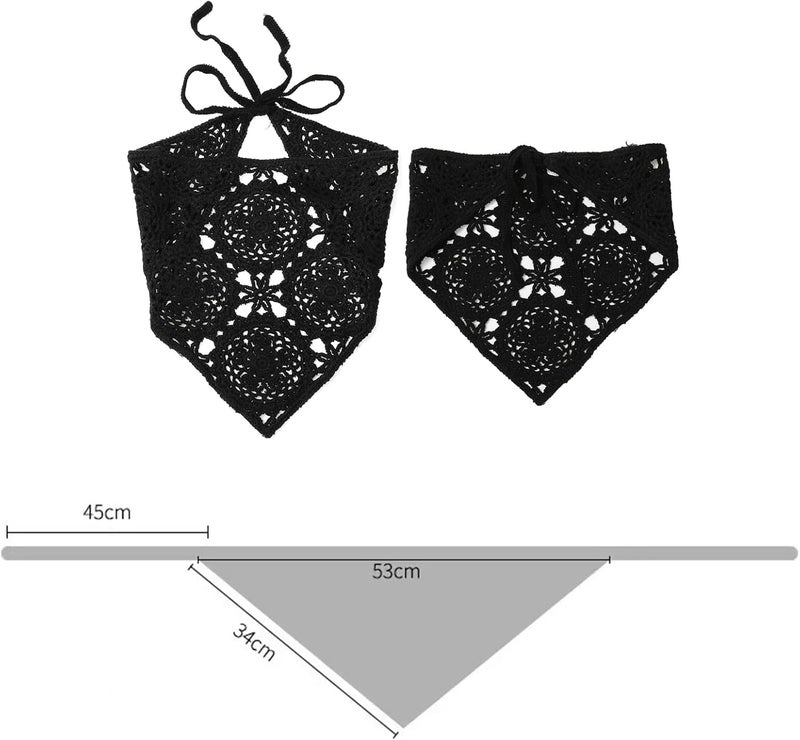 Floral Crochet Hair Bandanas, 4 Pack, Vintage Daisy Pattern, Adjustable Headscarf with Ties, 53 x 34 cm - Image 2