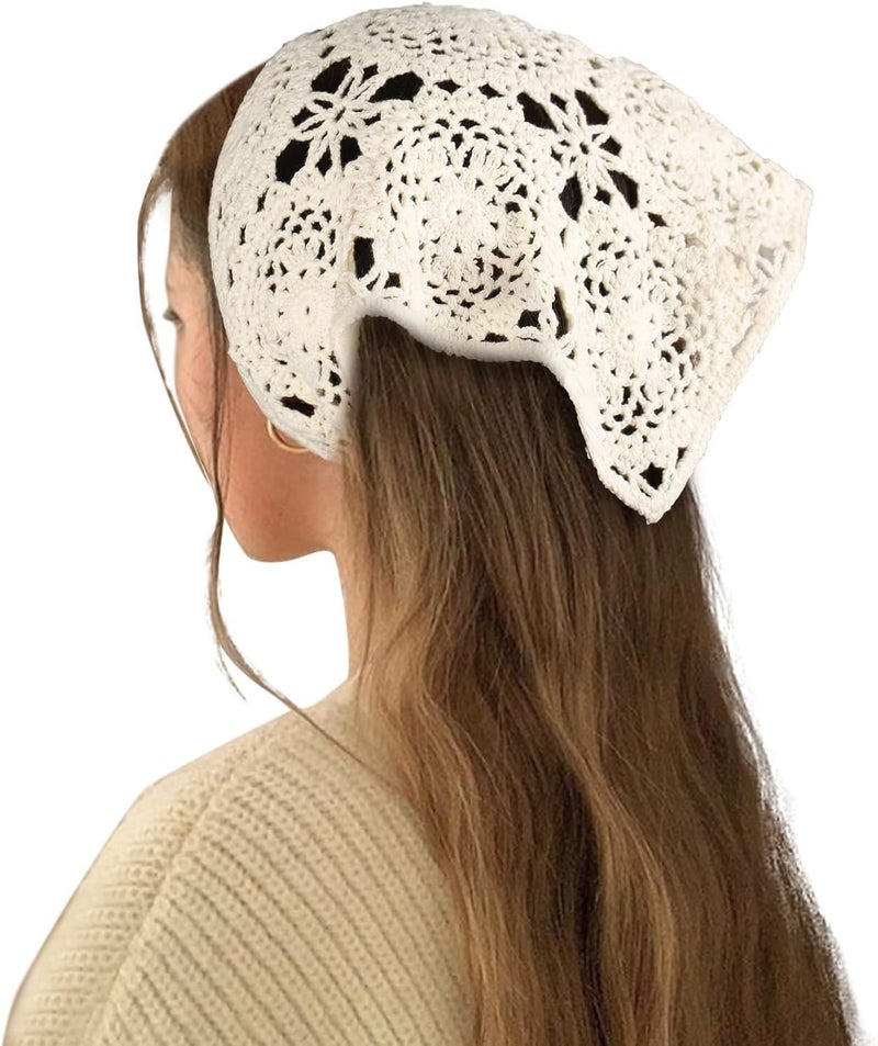 Floral Crochet Hair Bandanas, 4 Pack, Vintage Daisy Pattern, Adjustable Headscarf with Ties, 53 x 34 cm - Image 5