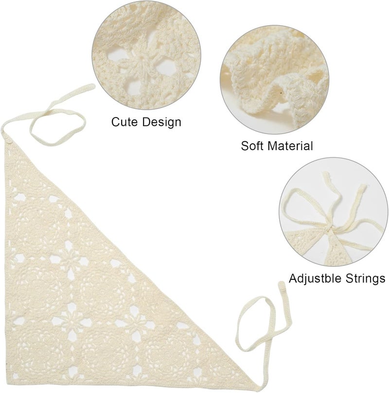 Floral Crochet Hair Bandanas, 4 Pack, Vintage Daisy Pattern, Adjustable Headscarf with Ties, 53 x 34 cm - Image 3
