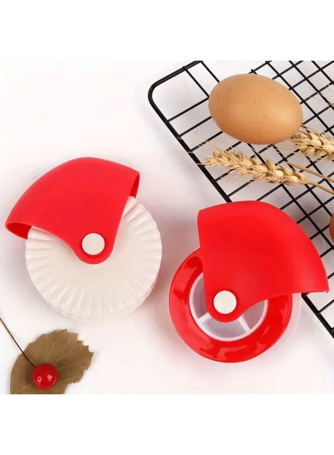 2pcs White Red Multifunctional Pastry Roller Cutter Baking Tool Pizza Croissant Edge Wheel Manual Embossing - Image 1