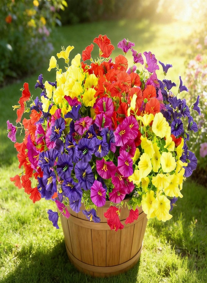 BSGlobal 12 Bundles Artificial Flowers for Outdoors Decoration, Fake Silk Morning Glory Flowers UV Resistant Faux Eucalyptus Plants for Home Garden Balcony Yard Porch(Mix) - Image 1