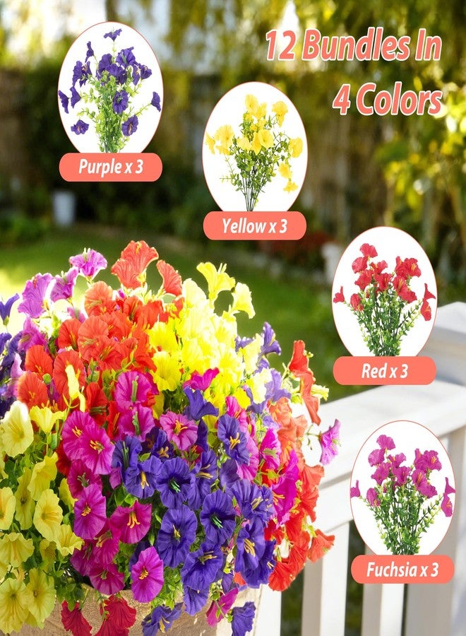 BSGlobal 12 Bundles Artificial Flowers for Outdoors Decoration, Fake Silk Morning Glory Flowers UV Resistant Faux Eucalyptus Plants for Home Garden Balcony Yard Porch(Mix) - Image 2