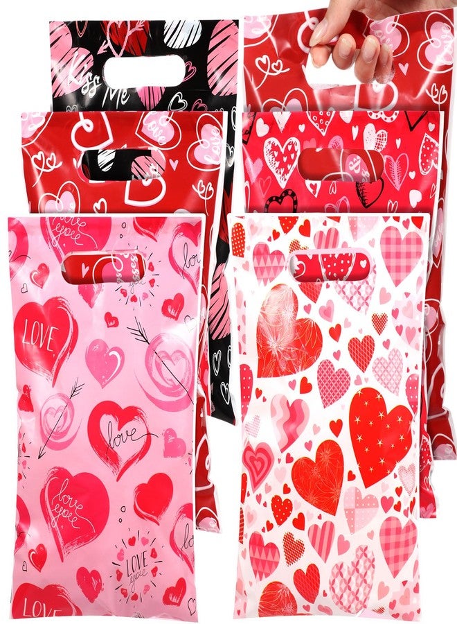 Pickmesh 150 Pcs Valentines Day Plastic Bags Bulk Valentine Candy Cellophane Bags with Handles for Gift Exchange Heart Goodie Treat Handbags for Sweet Day Birthday Party Favor Supplies (Fashion) - Image 1