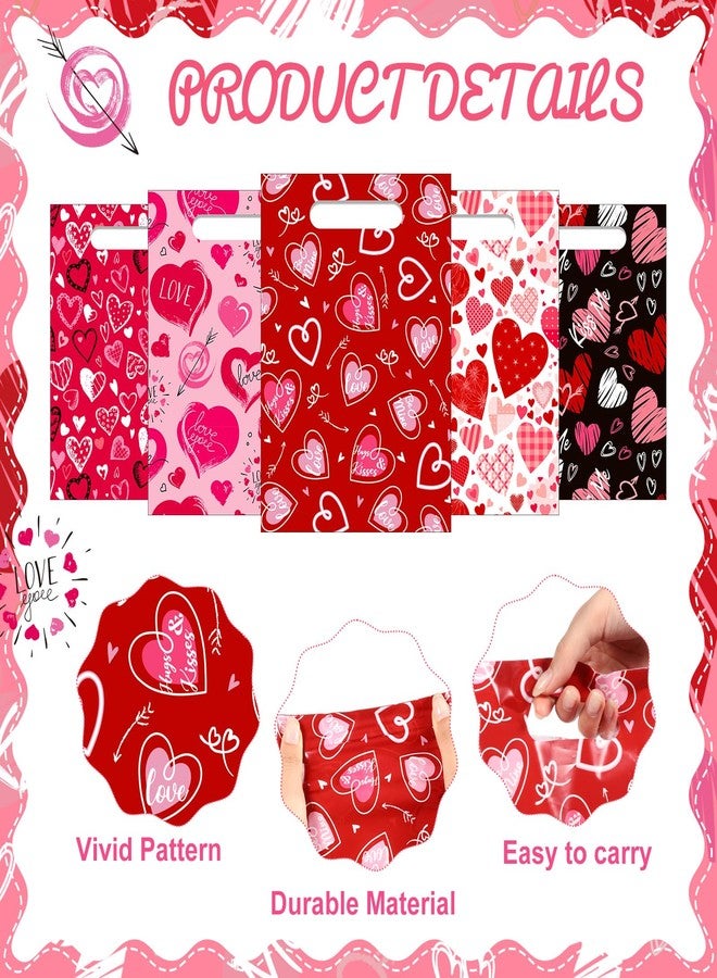 Pickmesh 150 Pcs Valentines Day Plastic Bags Bulk Valentine Candy Cellophane Bags with Handles for Gift Exchange Heart Goodie Treat Handbags for Sweet Day Birthday Party Favor Supplies (Fashion) - Image 3