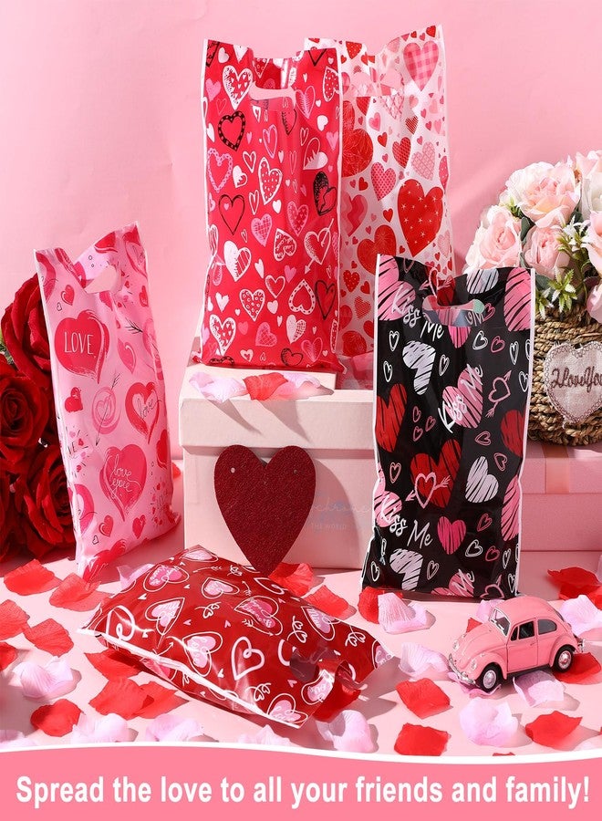 Pickmesh 150 Pcs Valentines Day Plastic Bags Bulk Valentine Candy Cellophane Bags with Handles for Gift Exchange Heart Goodie Treat Handbags for Sweet Day Birthday Party Favor Supplies (Fashion) - Image 5