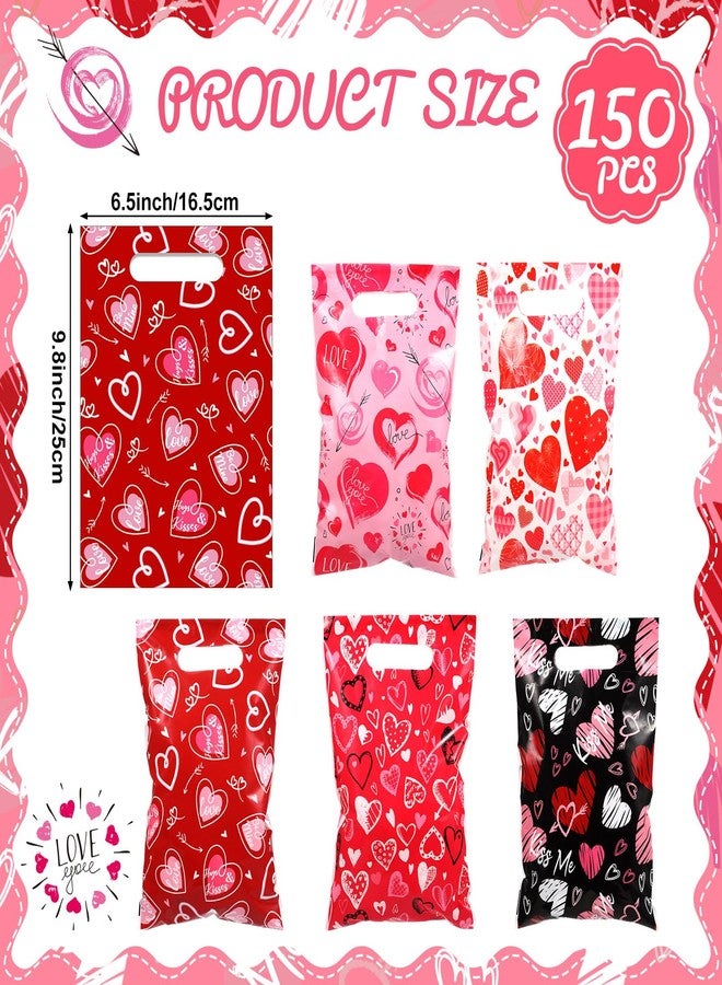 Pickmesh 150 Pcs Valentines Day Plastic Bags Bulk Valentine Candy Cellophane Bags with Handles for Gift Exchange Heart Goodie Treat Handbags for Sweet Day Birthday Party Favor Supplies (Fashion) - Image 2