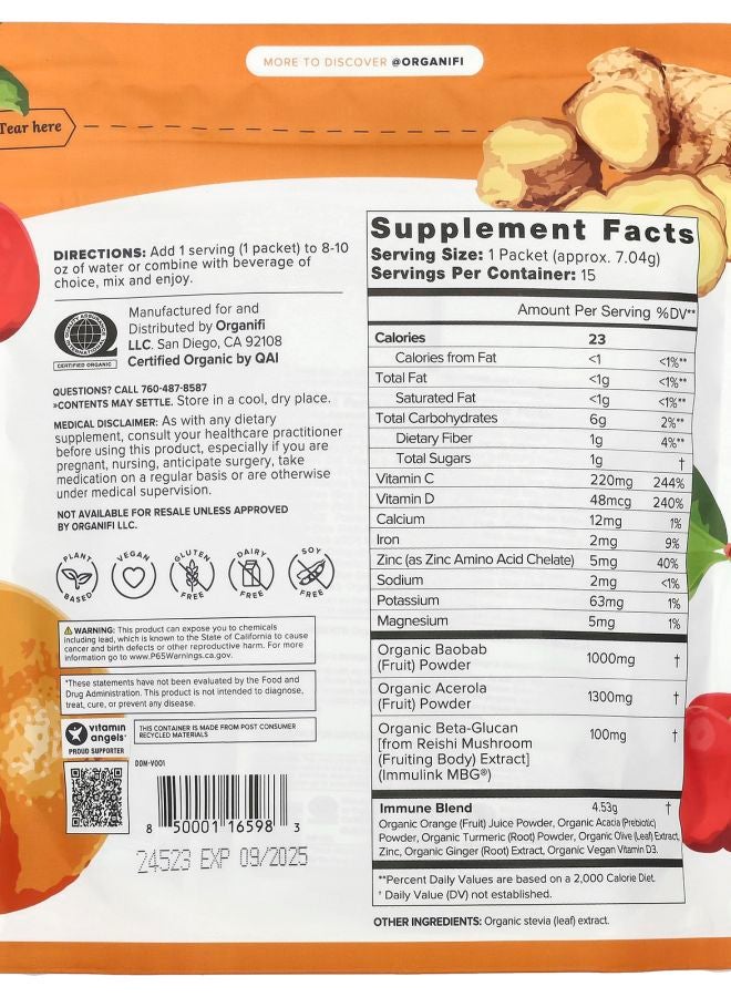 Organifi Original Immunity 15 Travel Packs 3.72 oz (105.6 g) - Image 2