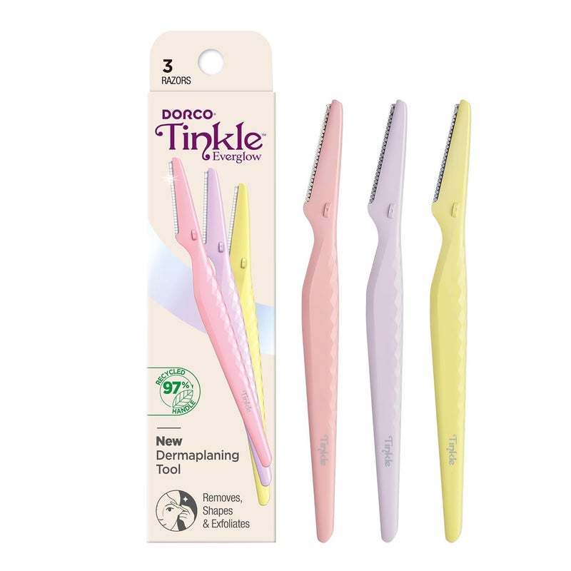 Tinkle Everglow Dermaplaning Tool  3 Razors  MultiFunctional Facial Razor Eyebrow Razor  Face Hair Trimmer  Gentle Exfoliation with Stainless Steel Safety Cover for Sensitive Skin