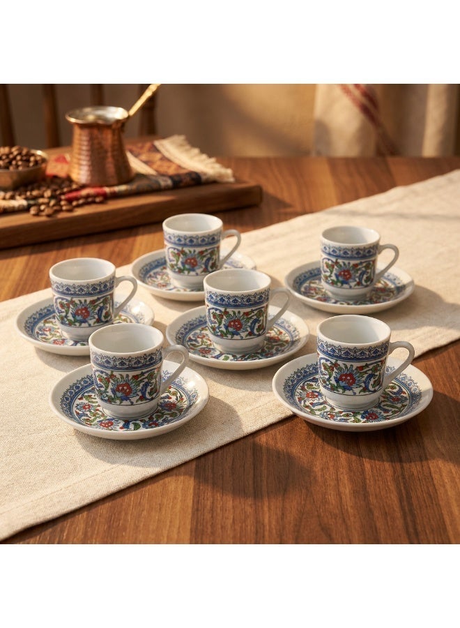 Acar Turkish Coffee and Espresso Cup and Saucer Set, Traditional Ottoman Design, Porcelain, Made in Türkiye, Set of 6 - Image 4