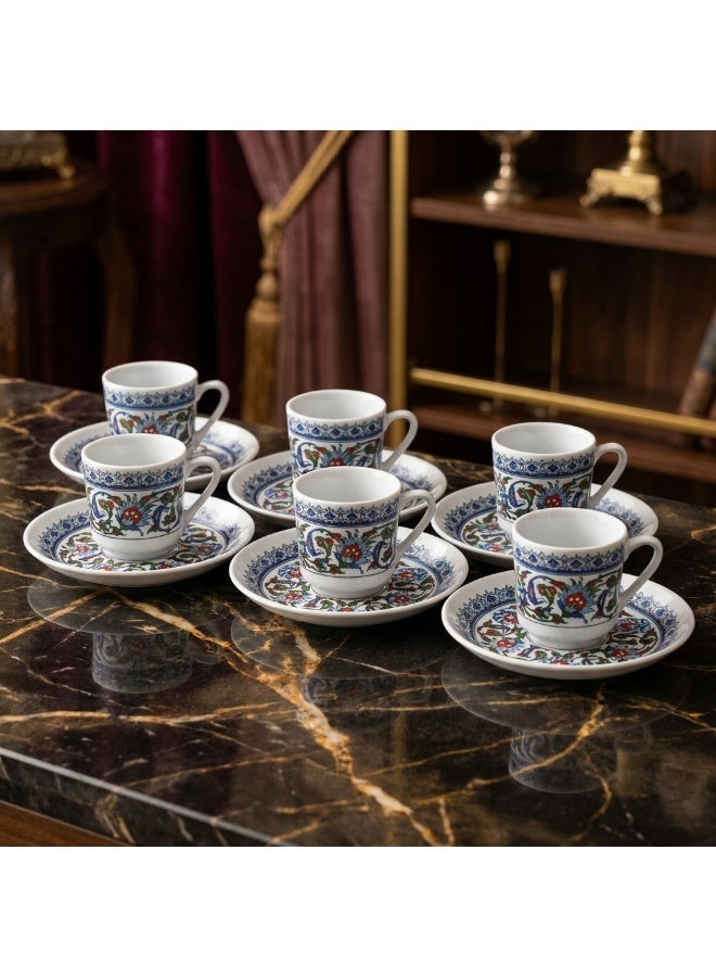 Acar Turkish Coffee and Espresso Cup and Saucer Set, Traditional Ottoman Design, Porcelain, Made in Türkiye, Set of 6 - Image 5