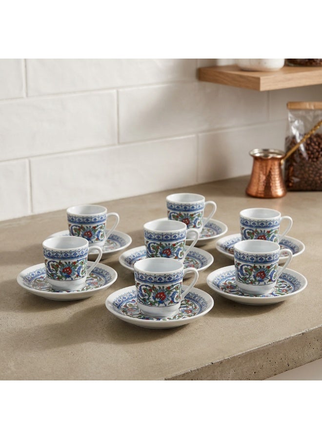 Acar Turkish Coffee and Espresso Cup and Saucer Set, Traditional Ottoman Design, Porcelain, Made in Türkiye, Set of 6 - Image 1