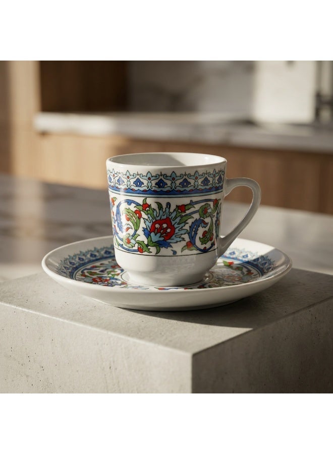 Acar Turkish Coffee and Espresso Cup and Saucer Set, Traditional Ottoman Design, Porcelain, Made in Türkiye, Set of 6 - Image 3