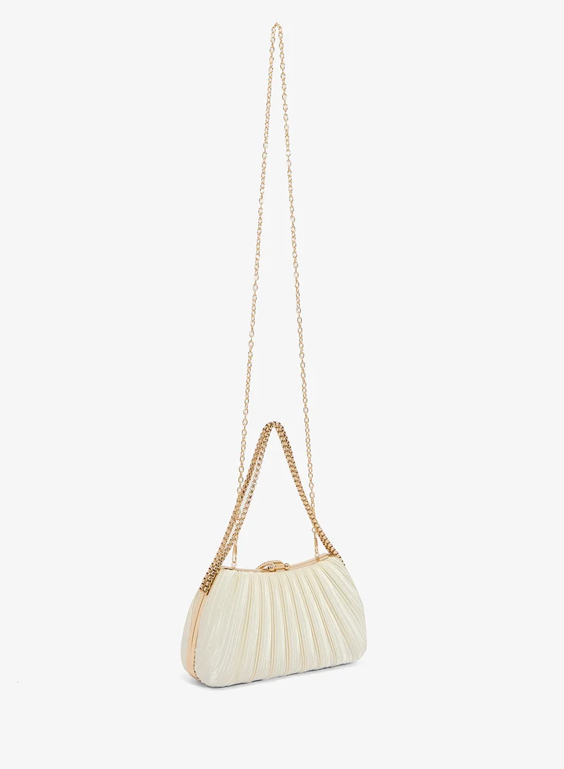 Khizana Gold Pleated Embellished Chain Clutch