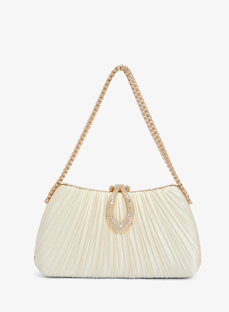 Khizana Gold Pleated Embellished Chain Clutch