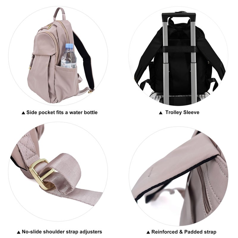 M-ioi-M Medium Backpack Purse for Women, Fashion Nylon Daypack with Gold Hardware, Lightweight Water-Resistant Rucksack for College, Work, Travel, Everyday Use, Fits 13â€“14" Laptop(Misty Mauve,Medium) - Image 4