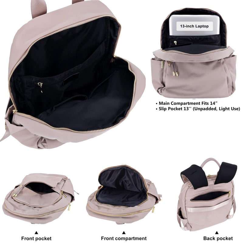 M-ioi-M Medium Backpack Purse for Women, Fashion Nylon Daypack with Gold Hardware, Lightweight Water-Resistant Rucksack for College, Work, Travel, Everyday Use, Fits 13â€“14" Laptop(Misty Mauve,Medium) - Image 3