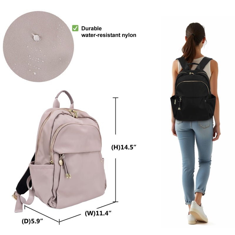 M-ioi-M Medium Backpack Purse for Women, Fashion Nylon Daypack with Gold Hardware, Lightweight Water-Resistant Rucksack for College, Work, Travel, Everyday Use, Fits 13â€“14" Laptop(Misty Mauve,Medium) - Image 5