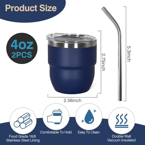 CHLJAR 4oz Stackable Cup Vacuum Insulated Espresso Cup Set of 2 Espresso Shot Glass for Coffee Double Wall Stainless Steel Mini Tumbler Shot Glasses with Straw and Lid - Image 3
