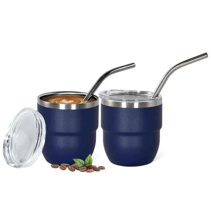 CHLJAR 4oz Stackable Cup Vacuum Insulated Espresso Cup Set of 2 Espresso Shot Glass for Coffee Double Wall Stainless Steel Mini Tumbler Shot Glasses with Straw and Lid - Image 2