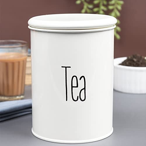 MARKET 99 Off-White Metal Tea Jar 900ml | Airtight Cylindrical Container with Lid for Kitchen Storage | Odour-Free Canister for Home, Office, Canteen | Elegant Organizer for Tea & Dry Items - Image 1