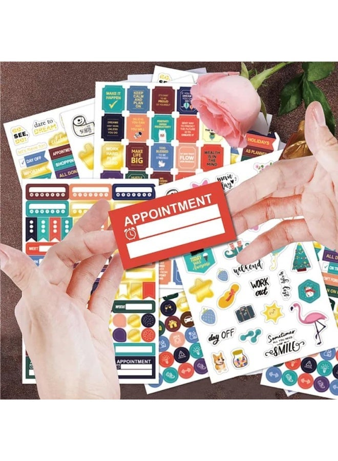 Premify 4 أوراق ملصقات تخطيط أساسية، رحلات عمل يومية وأسبوعية، حفلات، أهداف، تصاميم متنوعة مذهلة قابلة للكتابة، ملاحظات تخطيط تشجيعية (206 ملصقات)
