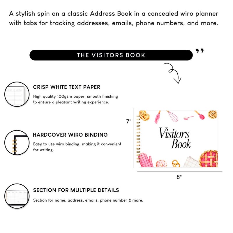 CHAARPAI Visitor Book – 8 x 12 Inches | Bakery Pattern Wire Bound Guest Register for Hotels, Offices, Exhibitions, Boutiques & Business Use | Medium Size Visitor Log Book for Reception & Front Desk - Image 2