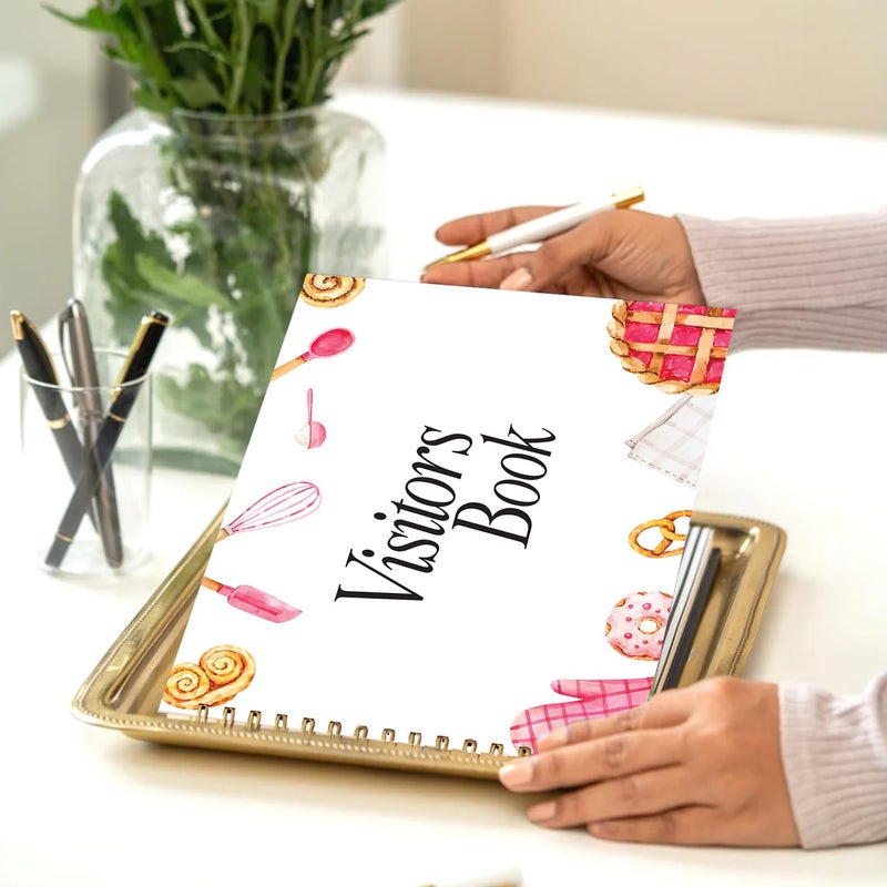 CHAARPAI Visitor Book – 8 x 12 Inches | Bakery Pattern Wire Bound Guest Register for Hotels, Offices, Exhibitions, Boutiques & Business Use | Medium Size Visitor Log Book for Reception & Front Desk - Image 1