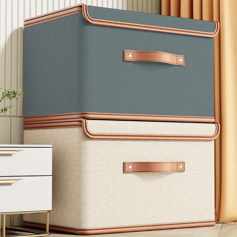 Luteti Luteti Collapsible Storage Box with Lid Fabric Storage Box for Clothes Wardrobe Storage 37 x 27 x 26 cm 1 Pack26 L Grey - Image 1