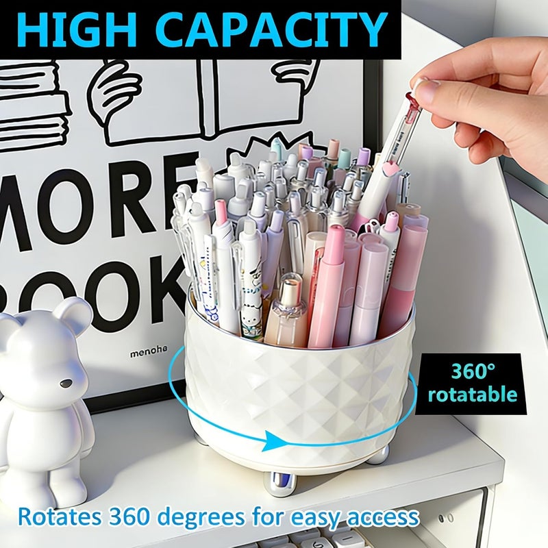 GOTOBA 360° Rotating Pencil Holder for Desk, Makeup Brush Holder with 6 Slots, Desk Organizer for Writing Utensil, Office and School Supplies (Milky White) - Image 2