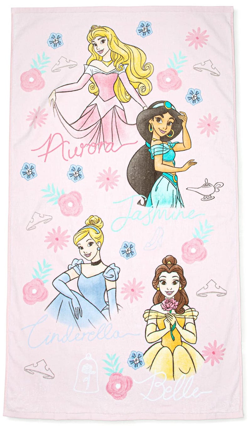 Jay Franco Disney Princess Charming Bath/Pool/Beach Towel Featuring Cinderella, Belle, Jasmine, & Aurora - Super Soft & Absorbent Fade Resistant Cotton, Measures 49 x28 inches Official Disney Product - Image 1