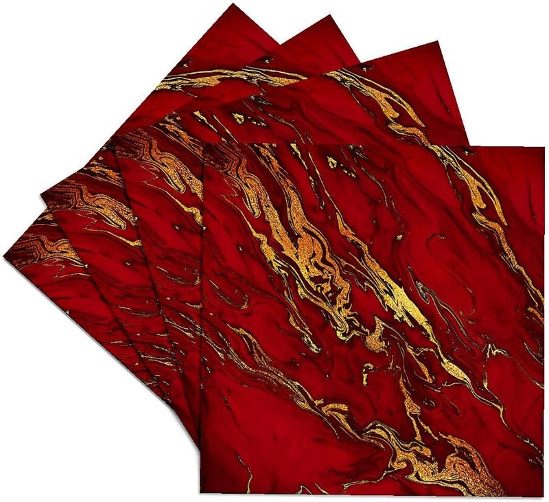 3dRose Luxury Red Gold Gem Stone Marble Glitter Metallic Faux Print Ceramic Tile Coasters (Set of 4) - Image 1