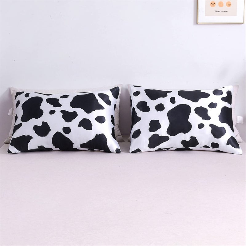 URLINENS Satin Pillowcase for Hair and Skin Cow Print Silk Satin Pillowcase 2 Pack Standard Size Pillow Cases Set of 2 Cooling Silky Pillow Cover with Envelope Closure (20x26 inches  Cow) - Image 2