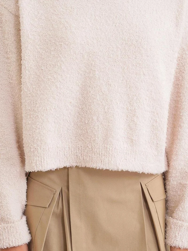 MixRay Natural Mixray Plush Textured Crop Knit Sweater for Women | Best Price UAE