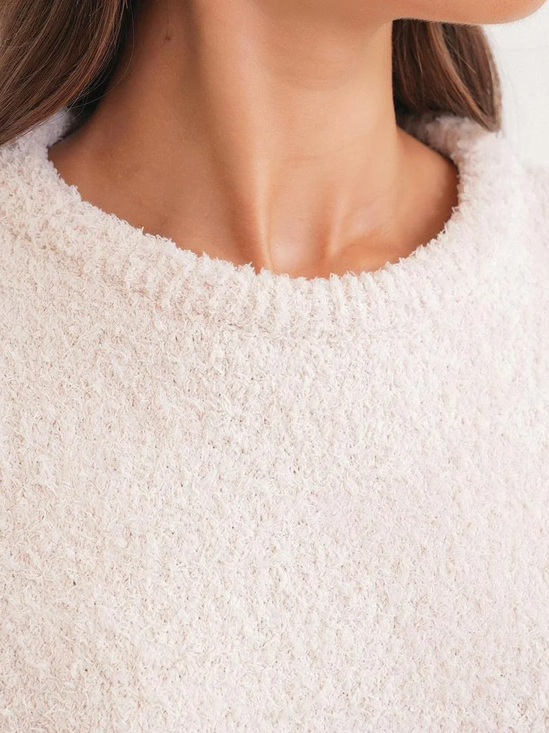 MixRay Natural Mixray Plush Textured Crop Knit Sweater for Women | Best Price UAE