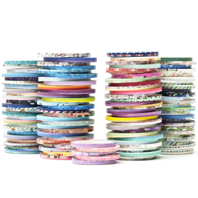 YUBX Exrta Slim Washi Tape Set Random Patterns 80 Rolls Bundle Printed Super Skinny Decorative Masking Tape Scrapbook Tape for DIY Craft Art Projects Journal Gift Wrapping Patterns Printed - Image 2
