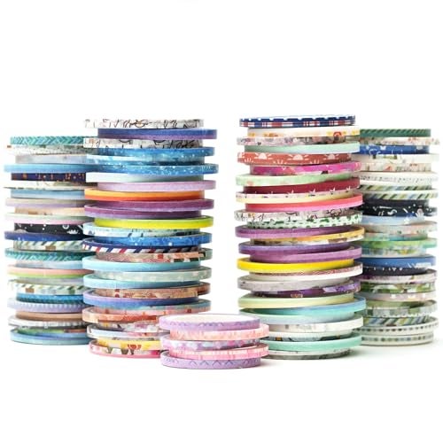 YUBX Exrta Slim Washi Tape Set Random Patterns 80 Rolls Bundle Printed Super Skinny Decorative Masking Tape Scrapbook Tape for DIY Craft Art Projects Journal Gift Wrapping Patterns Printed - Image 1