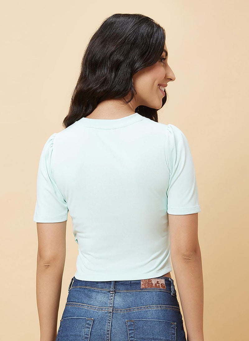 Globus Women's Sea Green Casual Top with Round Neck and Short Sleeves - Image 5