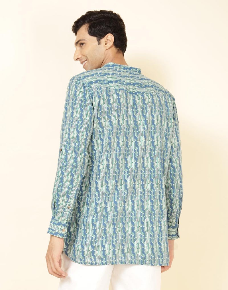 Fabindia Men's Cotton Printed Slim Fit Kurta (1032353BLUE_Blue - Image 4