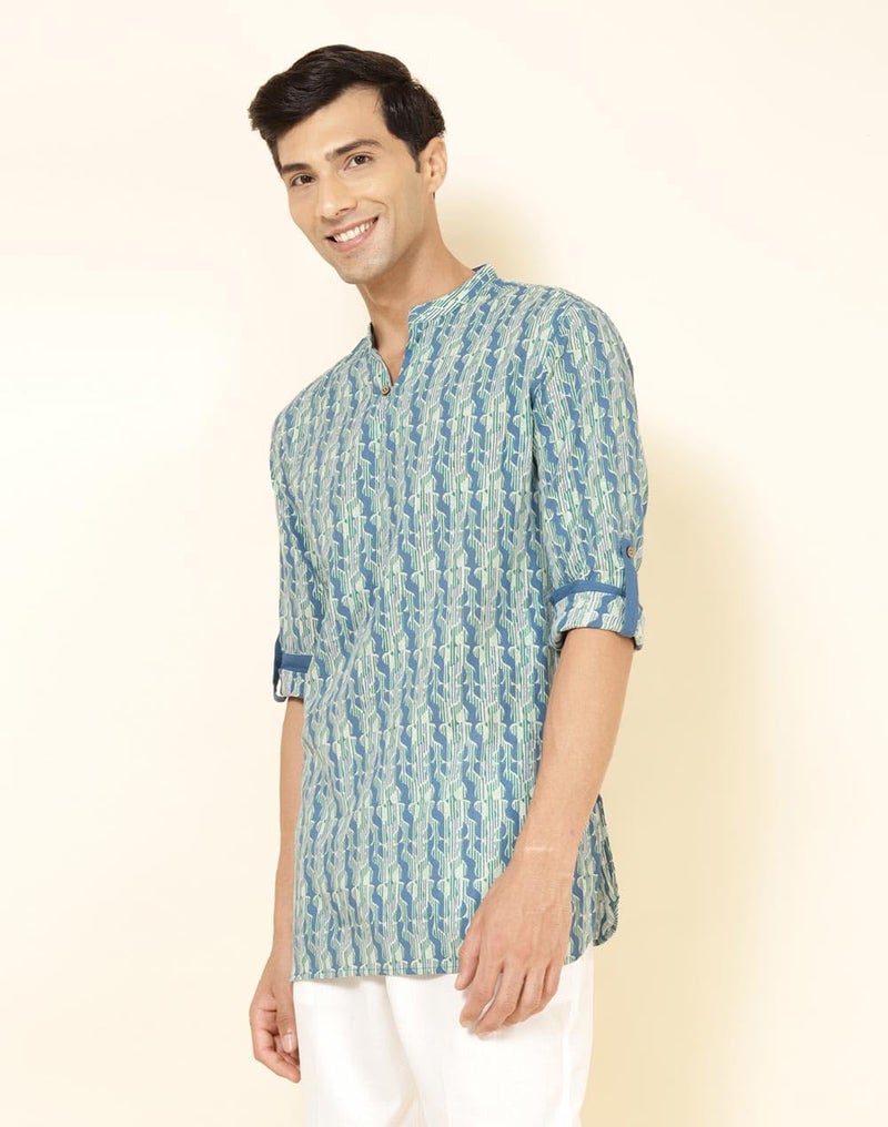 Fabindia Men's Cotton Printed Slim Fit Kurta (1032353BLUE_Blue - Image 5