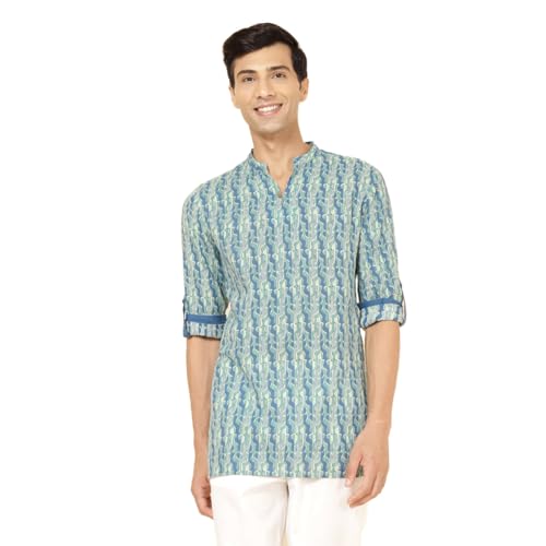 Fabindia Men's Cotton Printed Slim Fit Kurta (1032353BLUE_Blue - Image 1