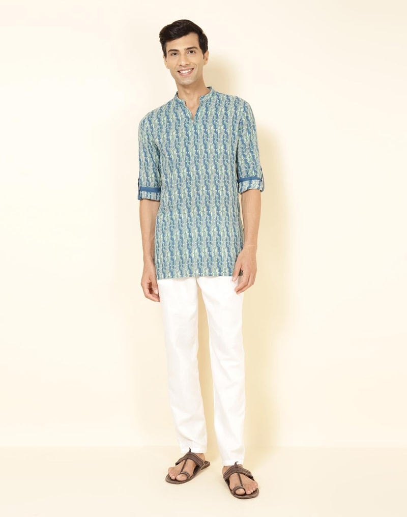 Fabindia Men's Cotton Printed Slim Fit Kurta (1032353BLUE_Blue - Image 2