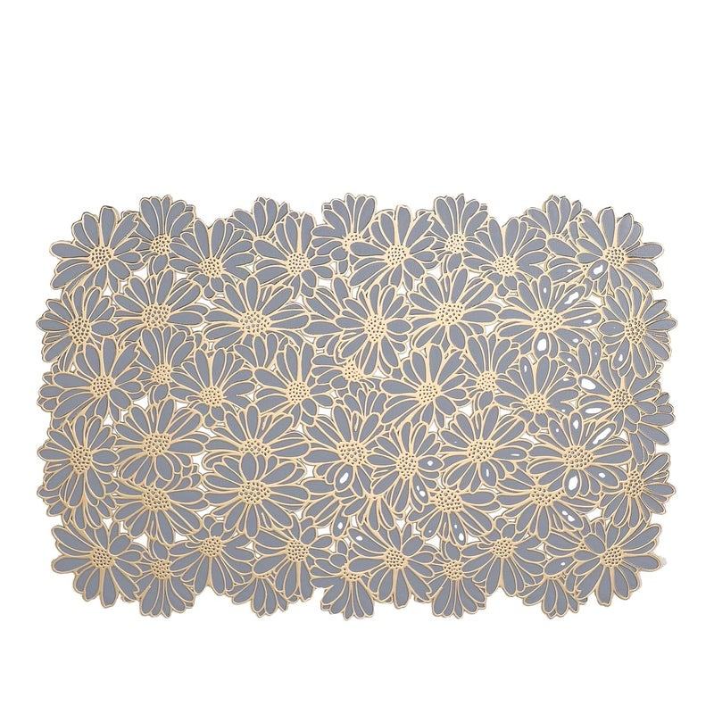 CherryBox Washable Placemats Gold Flower Place Mat Blue PVC Table Mats Non Slip Heat Resistant Easy to Storage Placemats for Kitchen Garden Farmhouse Picnic Dining Table, Large (Large, 4, Count)