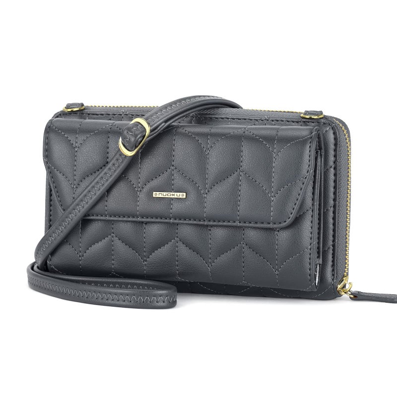 nuoku Womens RFID Wallet Purse Wristlet Crossbody Clutch with Zip Around 2 Strap (Iron Gray1) - Image 1