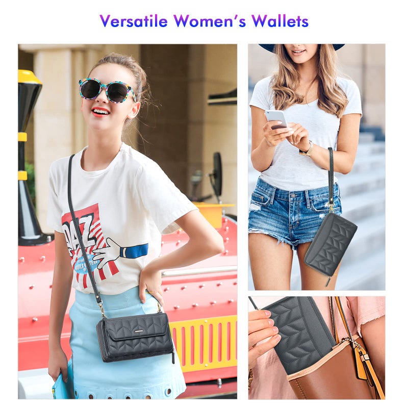 nuoku Womens RFID Wallet Purse Wristlet Crossbody Clutch with Zip Around 2 Strap (Iron Gray1) - Image 2