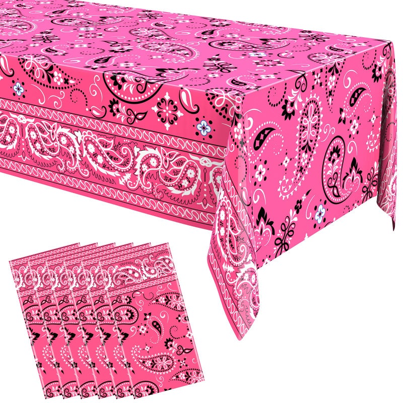 اودين Oudain 6 PCS Bandana Party Tableroths 54 × 108 بوصة من البلاستيك الحزب الغربي المائدة باندانا بيزلي تغطية طاولة القماش روديو لغرب المستلزمات المكسيكية الغربية (الوردي) - Image 1
